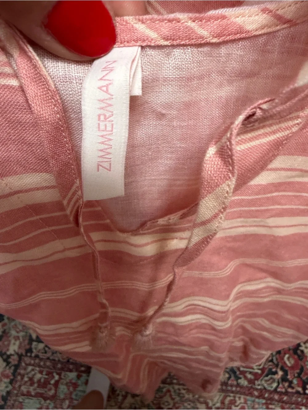 Zimmerman Kids Hooded Poncho Top in Dusty Pink Stripe 10